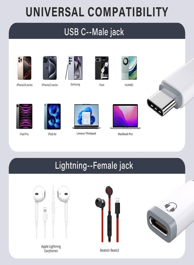 LecLooc Lightning to USB C Audio Adapter USB Type C Male to Lightning HiFi Audio Female Headphones Mini Converter Fit with iPhone 16 15, iPad Pro/Air, MacBook, Galaxy S24 S23, Pixel 9 8 (Not for Charge&Data) - Image 2