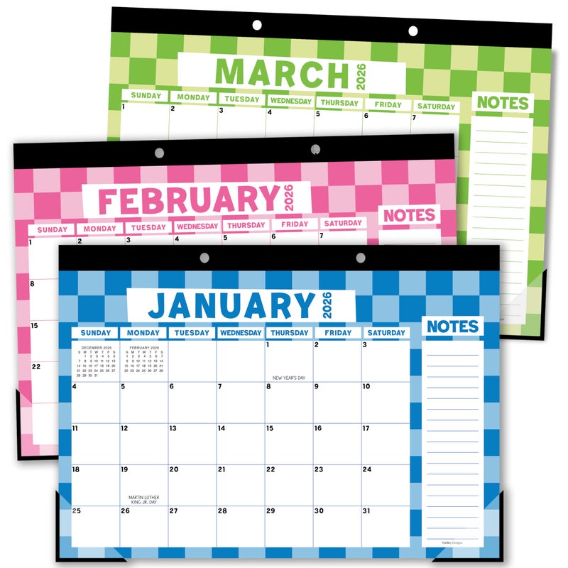 Hadley Designs Large Desk Calendar 2026-2027 - Desktop Calendar 2026, 18 -Month Desk Calendars for Home, Office & Classroom, Cute Checker Classroom Decor Teacher Must Haves, January 2026 to June 2027 - Image 1