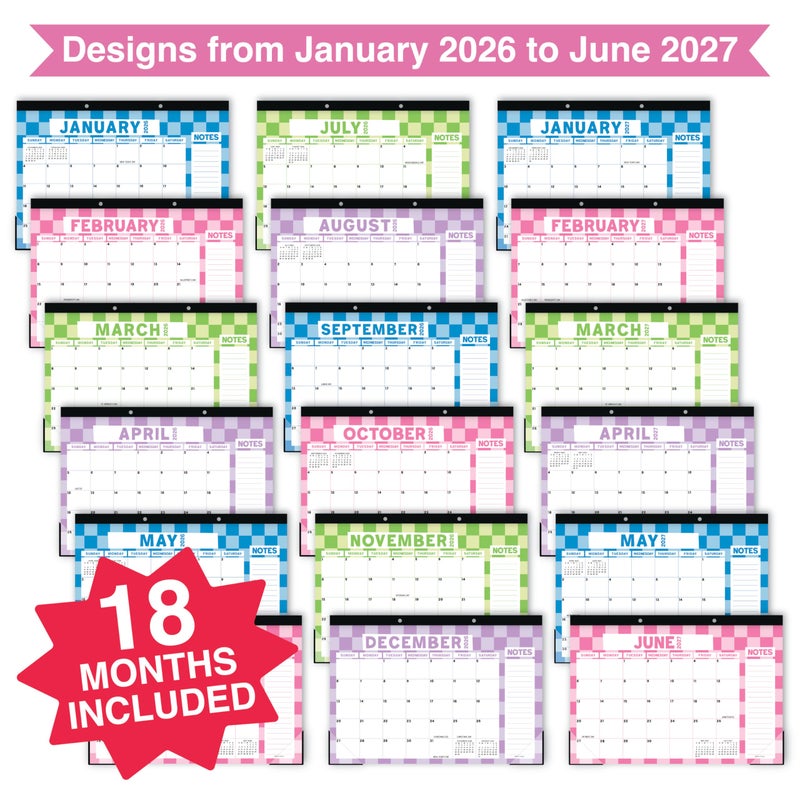 Hadley Designs Large Desk Calendar 2026-2027 - Desktop Calendar 2026, 18 -Month Desk Calendars for Home, Office & Classroom, Cute Checker Classroom Decor Teacher Must Haves, January 2026 to June 2027 - Image 3