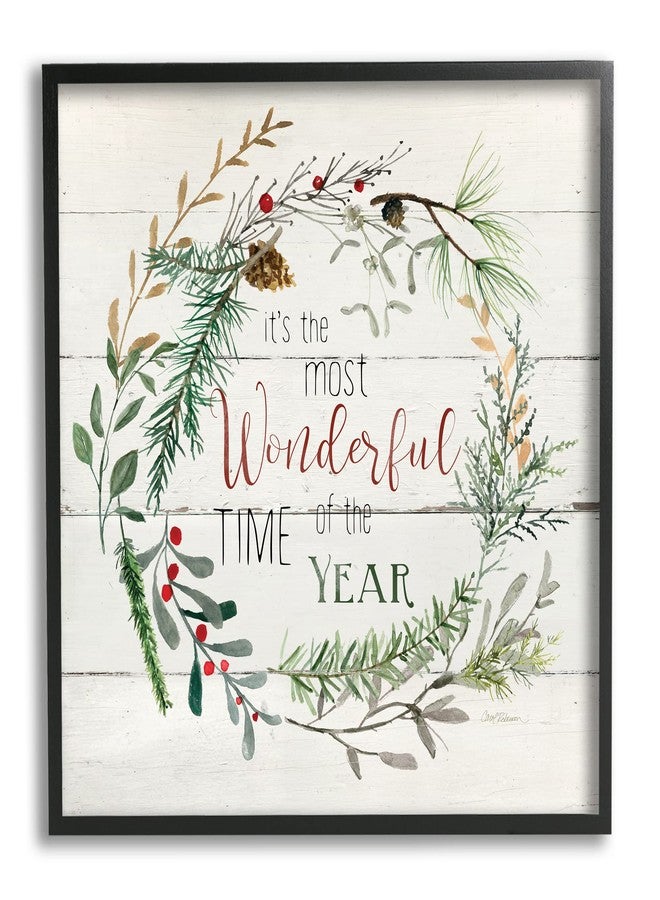 Stupell Industries Most Wonderful Time of Year Wreath Framed Wall Art, Design by Carol Robinson - Image 1