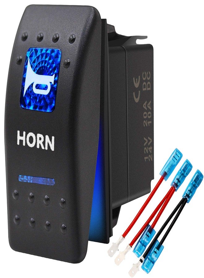 KEING Momentary Horn Button Waterproof Rocker Switch Toggle - ON/OFF Blue LED Light - 12V 20Amp 24V 10Amp, 5 Pin For Automotive Cars Vehicles Marine Boats Trucks Trailers 4x4 Caravans RVs SUV ATV UTV & More - Image 1