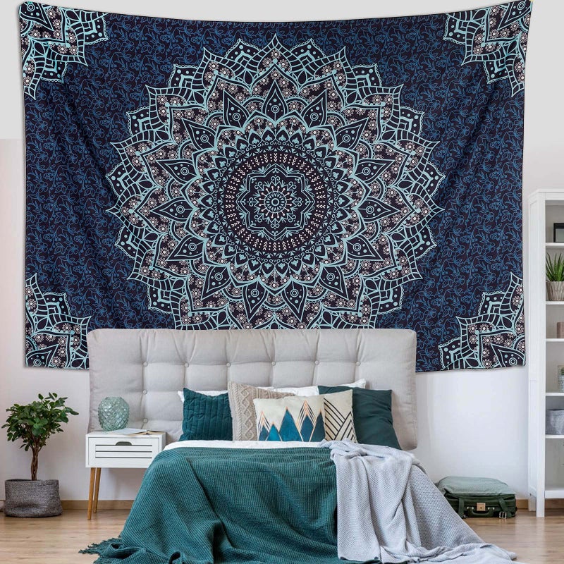 Edeesky Black Blue Mandala Tapestry Wall Hanging Vintage Tapestries Aesthetic Hippie Wall Decor Bohemian Wall Art Boho Home Decoration For Bedroom Living Room Dorm - Image 4