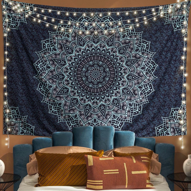 Edeesky Black Blue Mandala Tapestry Wall Hanging Vintage Tapestries Aesthetic Hippie Wall Decor Bohemian Wall Art Boho Home Decoration For Bedroom Living Room Dorm - Image 3