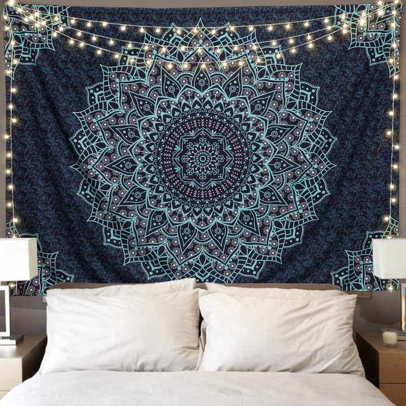 Edeesky Black Blue Mandala Tapestry Wall Hanging Vintage Tapestries Aesthetic Hippie Wall Decor Bohemian Wall Art Boho Home Decoration For Bedroom Living Room Dorm - Image 1