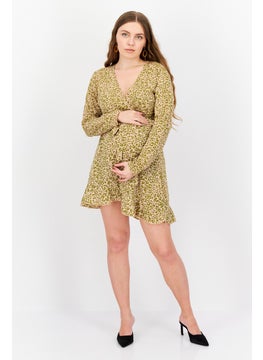 Missguided Maternity Cheetah Print Wrap Ruffle Long Sleeve Mini Dress, Pink/Olive  - Image 2