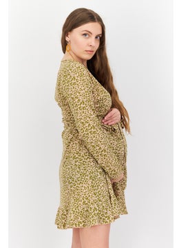 Missguided Maternity Cheetah Print Wrap Ruffle Long Sleeve Mini Dress, Pink/Olive  - Image 3