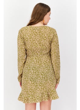 Missguided Maternity Cheetah Print Wrap Ruffle Long Sleeve Mini Dress, Pink/Olive  - Image 4
