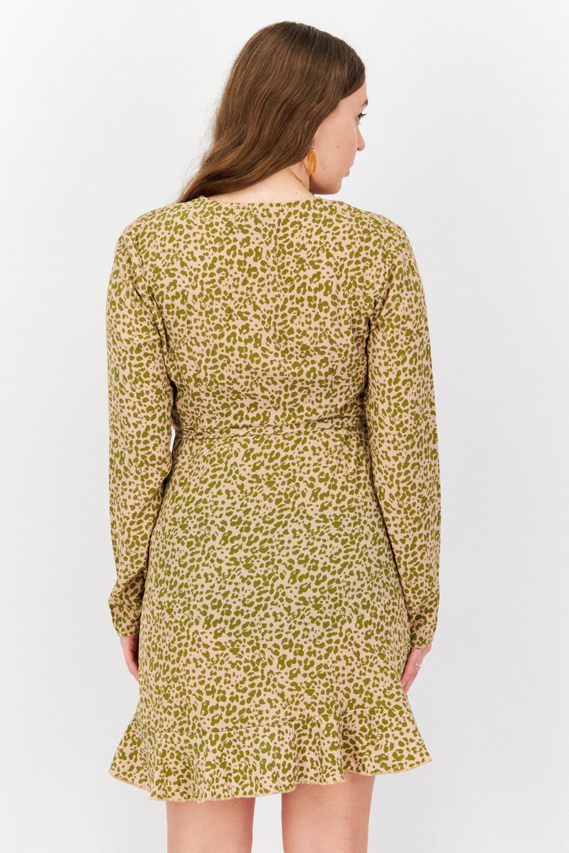 Missguided Maternity Cheetah Print Wrap Ruffle Long Sleeve Mini Dress, Multicolor - Image 2