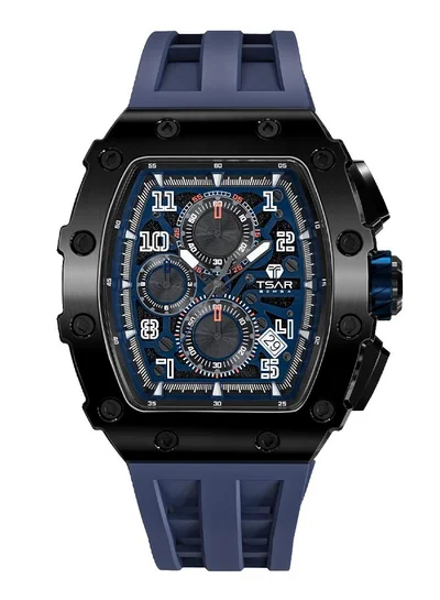 TSAR BOMBA Elemental Series 43mm Chronograph Men's Watch with Blue Silicone Strap