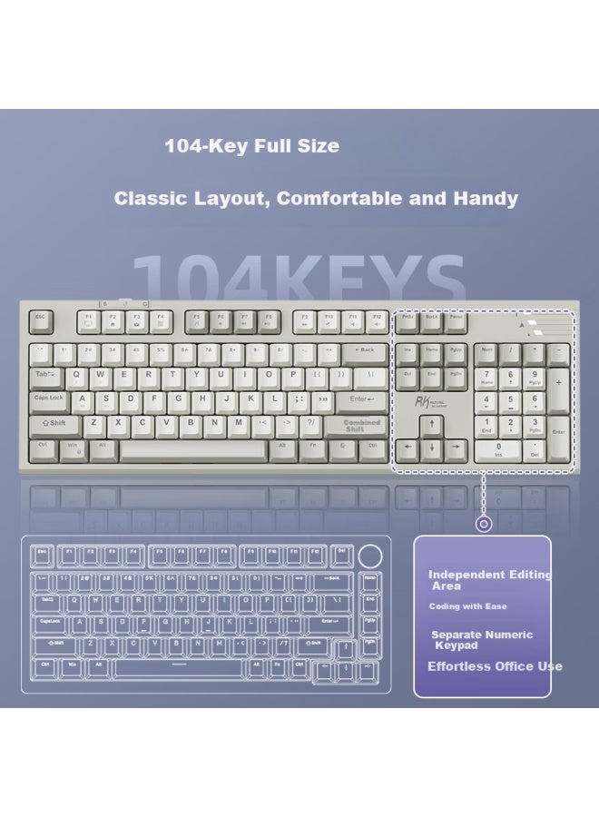 Rk R104 Tri-mode Mechanical Keyboard Full-key Anti-ghosting Efficient Office Gasket Structure Wired Wireless Gaming Laptop Retro Gray Light Feather Switch - Image 1