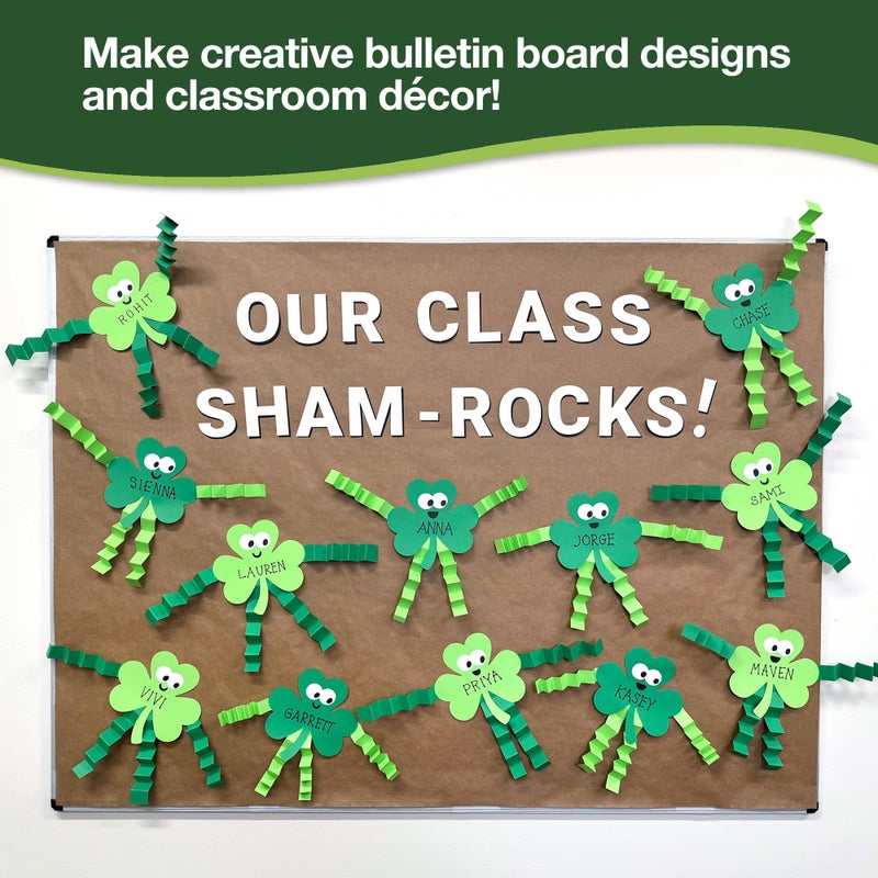 FreshCut Crafts 140 Piece Shamrock Cutouts Set: Pre-Cut Green Irish Clover Shapes for School Supplies, Decorating Themed Events Bulletin Board & St. Patrick's Day Decor, US Made Quality Card Stock - Image 3
