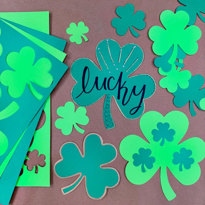 FreshCut Crafts 140 Piece Shamrock Cutouts Set: Pre-Cut Green Irish Clover Shapes for School Supplies, Decorating Themed Events Bulletin Board & St. Patrick's Day Decor, US Made Quality Card Stock - Image 2