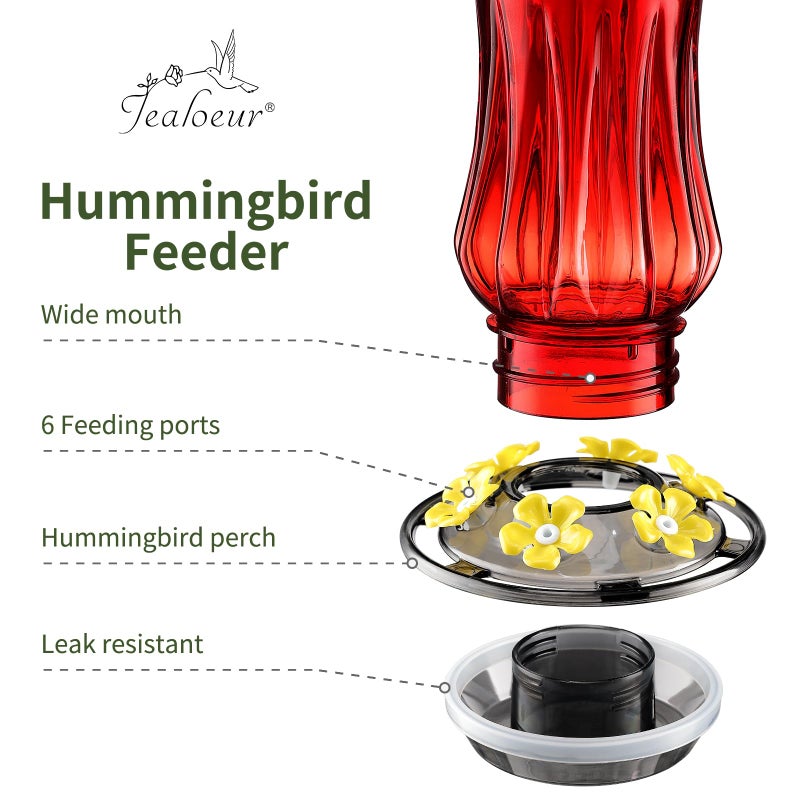 Jealoeur Hummingbird Feeders for Outdoors, Durable Hanging Humming Birds Feeders with 6 Bee Guard Feeding Ports & Built-in Ant Moat, Easy to Clean, Ideal for Garden Decor, 18 OZ, (1, Red) - Image 5