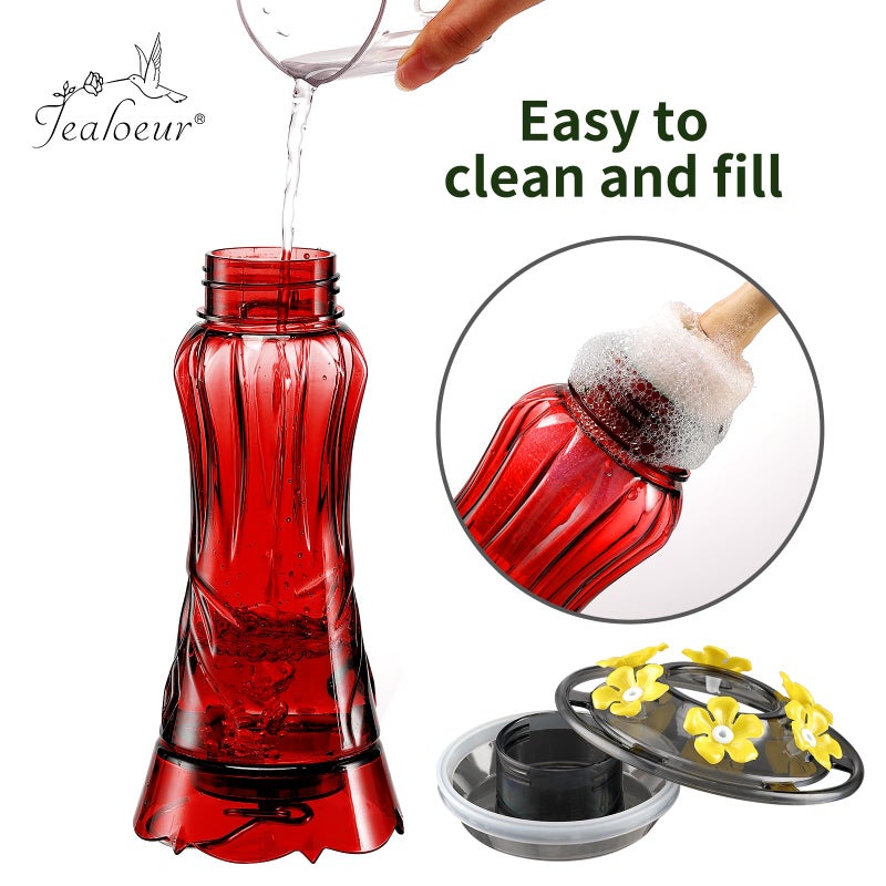 Jealoeur Hummingbird Feeders for Outdoors, Durable Hanging Humming Birds Feeders with 6 Bee Guard Feeding Ports & Built-in Ant Moat, Easy to Clean, Ideal for Garden Decor, 18 OZ, (1, Red) - Image 3