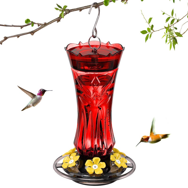 Jealoeur Hummingbird Feeders for Outdoors, Durable Hanging Humming Birds Feeders with 6 Bee Guard Feeding Ports & Built-in Ant Moat, Easy to Clean, Ideal for Garden Decor, 18 OZ, (1, Red) - Image 1
