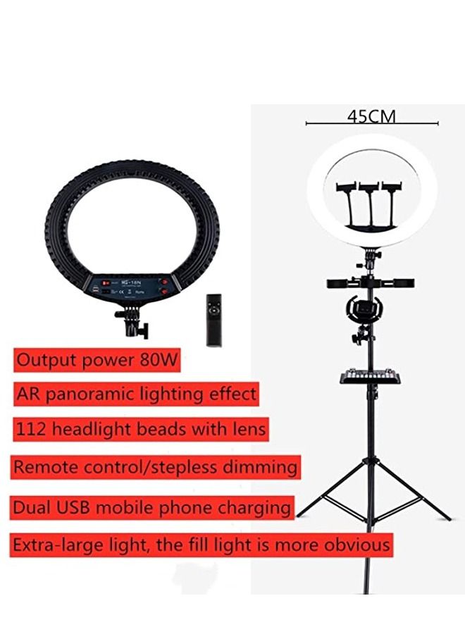 Padom HQ18N 18 بوصة 45 سم LED Ring Vlogging Photography Video Lights Kits مع جهاز التحكم عن بعد ومشبك الهاتف وحامل ثلاثي القوائم 2.1 متر، قابس الاتحاد الأوروبي - Image 4