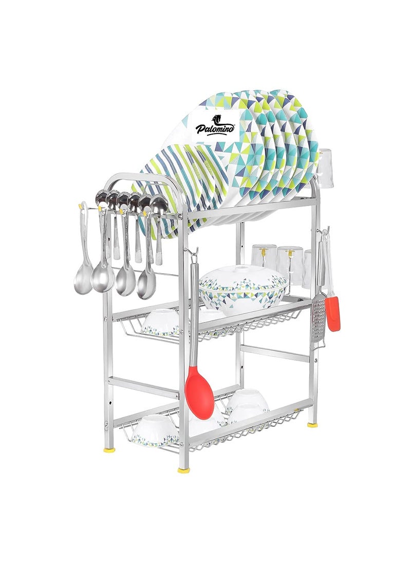 Palomino - Palomino Stainless Steel 4 Shelf Wall Mount Kitchen Utensils Rack | Dish Rack with Plate & Cutlery Stand | Modular Kitchen Storage Rack | Kitchen Organizer (18x24 inches) - Image 1