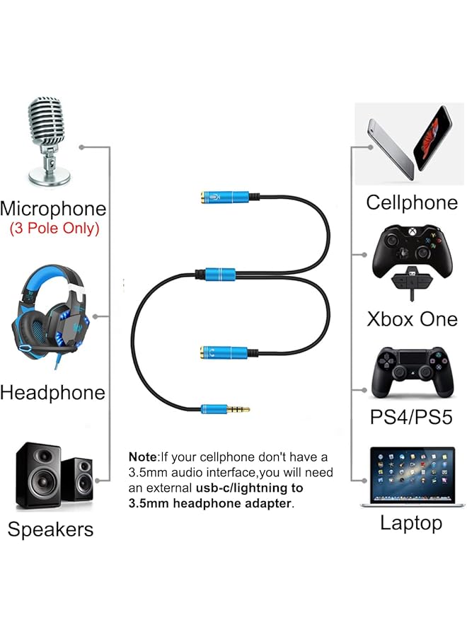 إنفيل محول سماعة رأس Y من 2 أنثى إلى 1 ذكر 3.5 مم مع ميكروفون منفصل وموصل سماعة رأس صوتي محولات متبادلة لسماعة الألعاب PS4 Xbox One الكمبيوتر المحمول والهاتف المحمول والكمبيوتر اللوحي - Image 2
