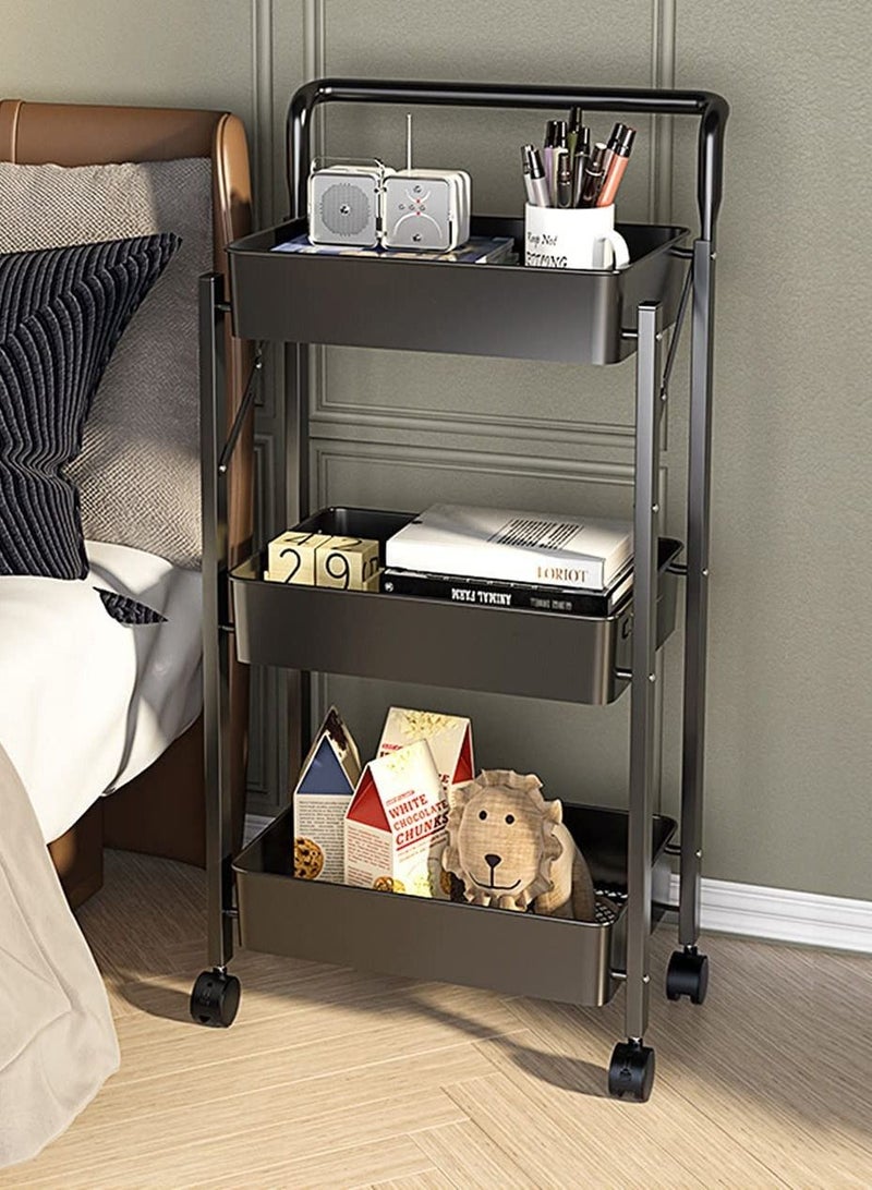 بلومنغ تايم 3 طبقات عربة تخزين عربة قابلة للطي عربة أدوات معدنية قابلة للطي تخزين الرف مع عجلات قابلة للقفل للمنزل المطبخ غرفة نوم الحمام غرفة المعيشة مكتب حديقة - Image 2