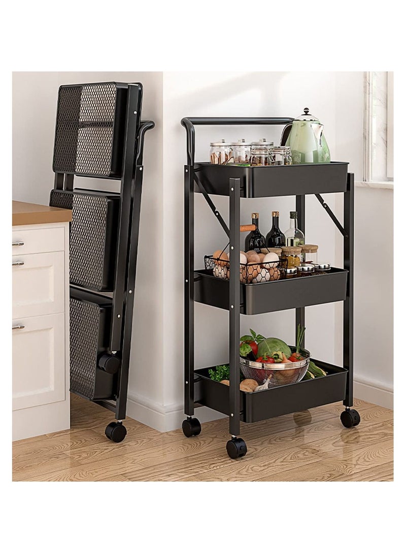 بلومنغ تايم 3 طبقات عربة تخزين عربة قابلة للطي عربة أدوات معدنية قابلة للطي تخزين الرف مع عجلات قابلة للقفل للمنزل المطبخ غرفة نوم الحمام غرفة المعيشة مكتب حديقة - Image 1