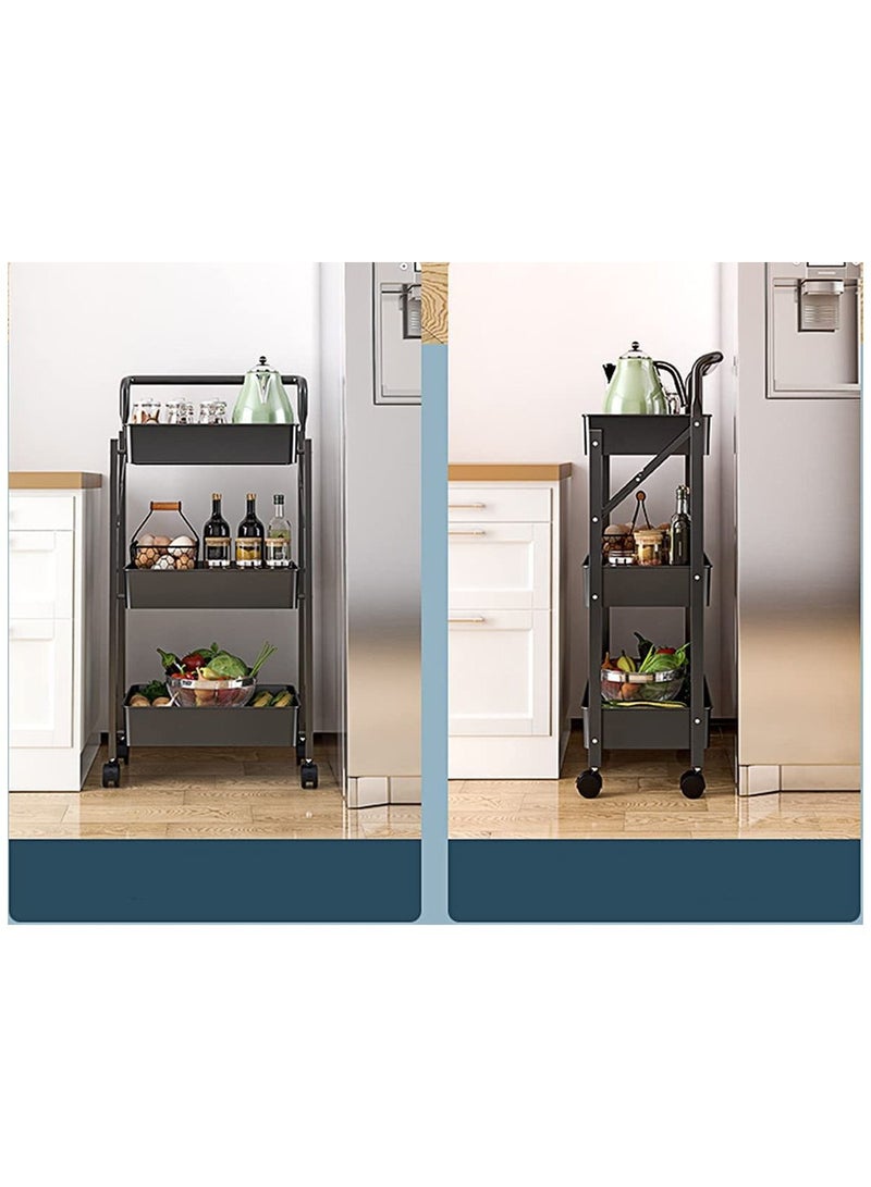 بلومنغ تايم 3 طبقات عربة تخزين عربة قابلة للطي عربة أدوات معدنية قابلة للطي تخزين الرف مع عجلات قابلة للقفل للمنزل المطبخ غرفة نوم الحمام غرفة المعيشة مكتب حديقة - Image 3