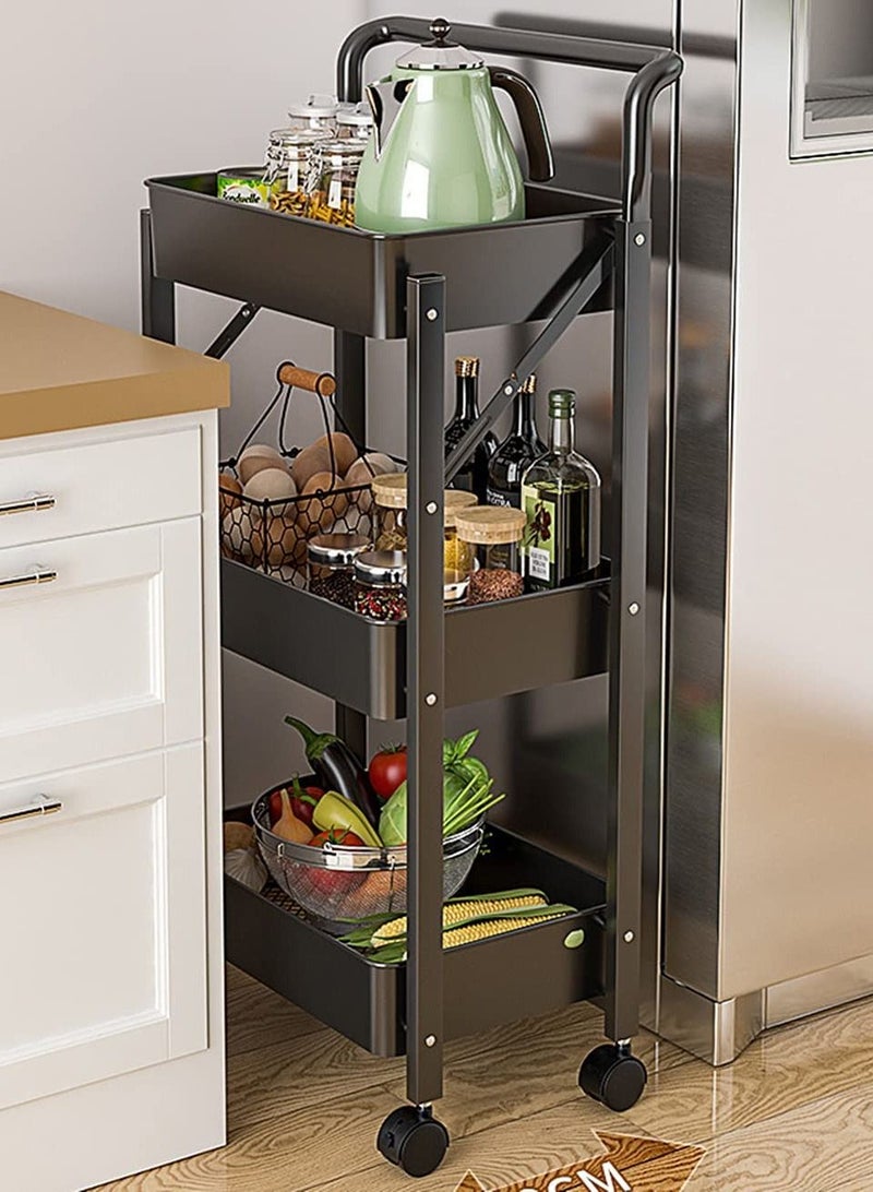 بلومنغ تايم 3 طبقات عربة تخزين عربة قابلة للطي عربة أدوات معدنية قابلة للطي تخزين الرف مع عجلات قابلة للقفل للمنزل المطبخ غرفة نوم الحمام غرفة المعيشة مكتب حديقة - Image 4