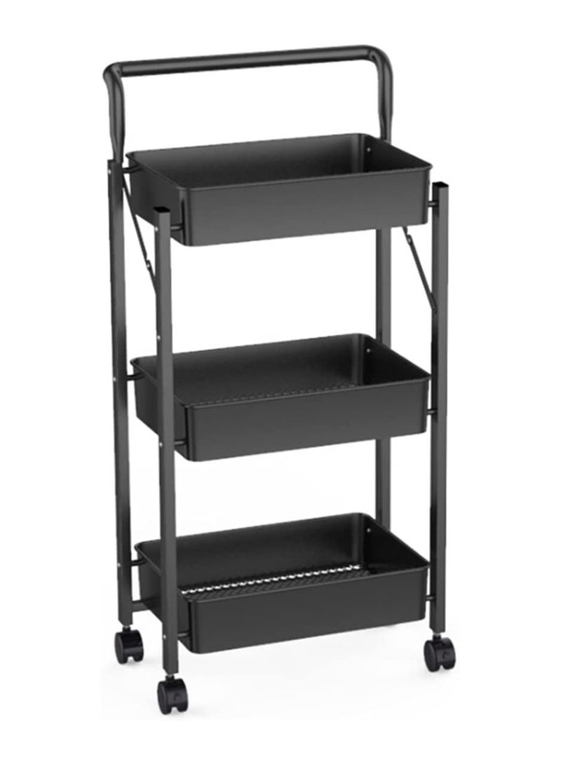 بلومنغ تايم 3 طبقات عربة تخزين عربة قابلة للطي عربة أدوات معدنية قابلة للطي تخزين الرف مع عجلات قابلة للقفل للمنزل المطبخ غرفة نوم الحمام غرفة المعيشة مكتب حديقة - Image 5