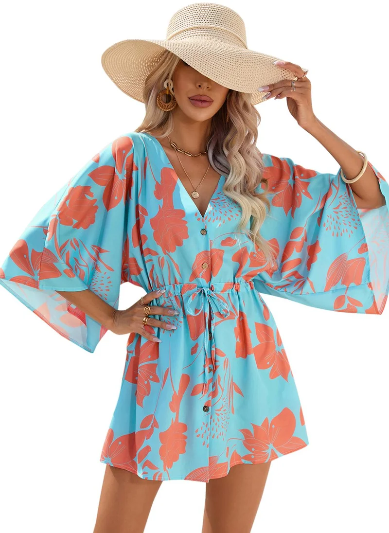 يونيكي Blue Printed Fit & Flare Dress