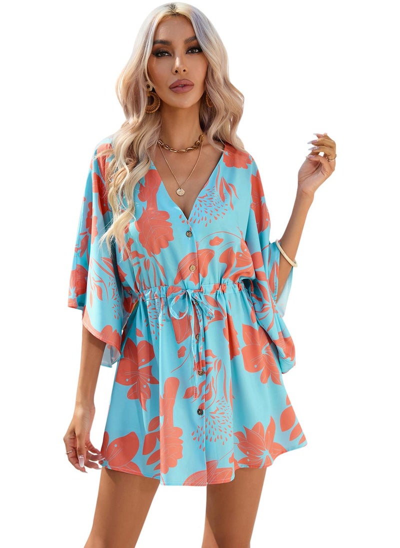 يونيكي فستان قصير بطبعة زهور - Image 1