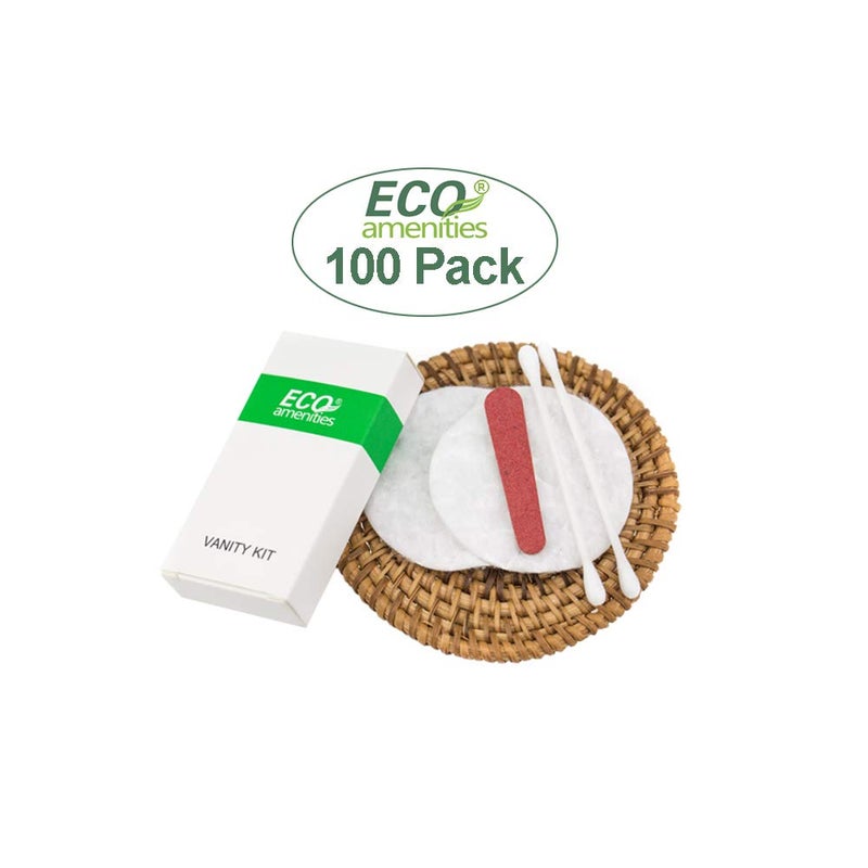 ECO amenities Cotton Rounds Travel Set - Individually Wrapped Cotton Swabs - Disposable Nail File Kit - Bulk Hotel Vanity Kit - 500-Piece Set, White - Image 4