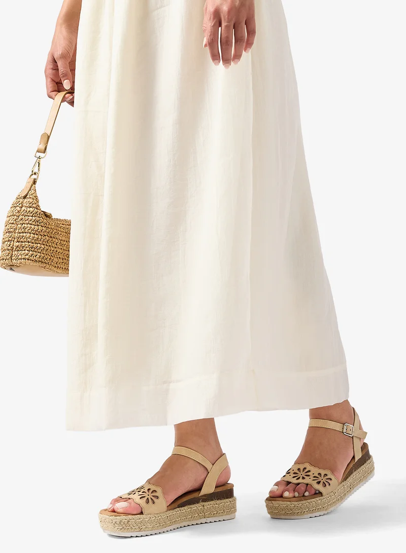 Savannah Collection Beige Low Wedged Flatform Sandal for Women | Best Price UAE
