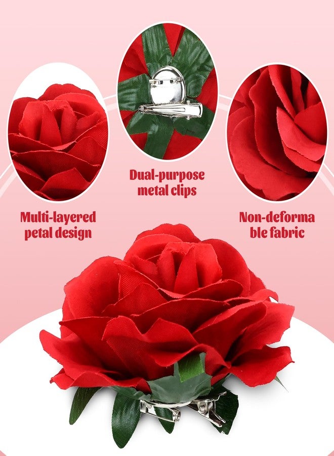 Cinaci 16 Pieces Flamenco Dancer Mexican Wine Red Rose Flower Alligator Hair Clips Barrettes Brooches Prom Party Wedding Bridal Hair Pins Accessories for Women Girls - Image 3
