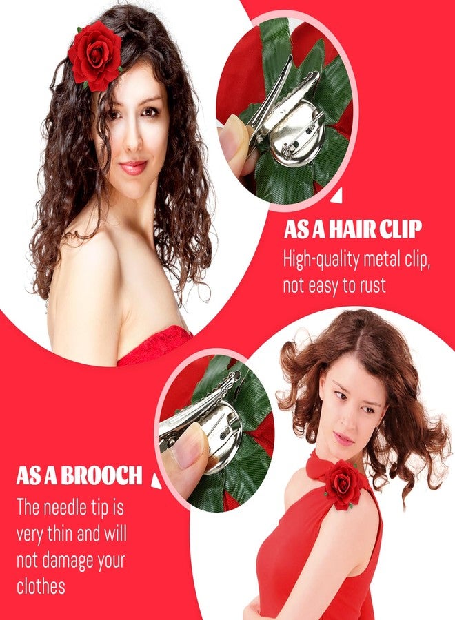 Cinaci 16 Pieces Flamenco Dancer Mexican Wine Red Rose Flower Alligator Hair Clips Barrettes Brooches Prom Party Wedding Bridal Hair Pins Accessories for Women Girls - Image 4