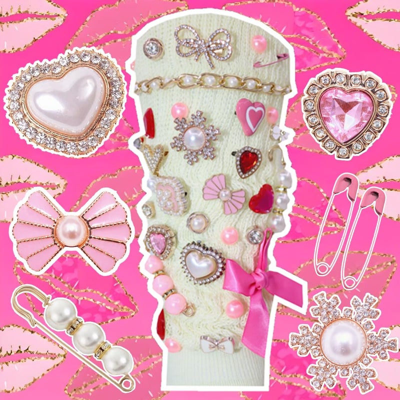 RoedCuoo 97Pcs Junk Socks Charms Kit, Brooches and Pins for Women, ShoeCharms with Bows,Shoe Charms for Sneakers,Sneakers DIY Kit with Pearls Rhinestones Chains,Cute DIY Accessories for Decorating and Personalizing Socks,Hat Clothes - Image 5
