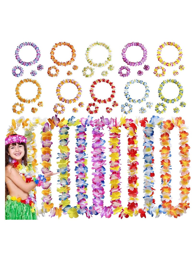 Generic Hawaiian Leis, 10 PCS Garland Flower, Tropical Party Necklace, Headbands and Wristbands, Kids Adults, Summer Beach Favors, Birthday, Wedding Decorations  - Image 1