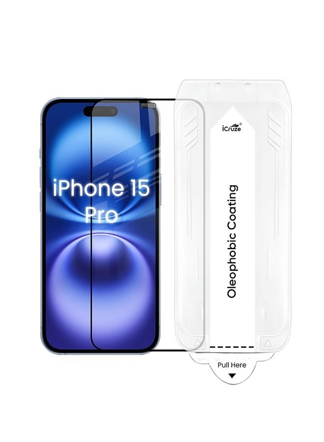 iCruze Tempered Glass Screen Protector for iPhone 15 Pro – 9H Hardness, Edge-to-Edge Coverage, Anti-Fingerprint, Oleophobic, Dust Filter, Eye Protection - Image 1