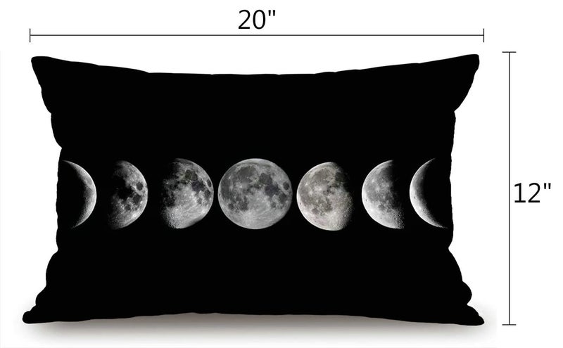 Solekla تغطية وسادة رمي القطني 12 × 20 بوصة غرفة نوم غرفة المعيشة مراحل القمر مراحل مستطيلة وسادة وسادة للأريكة السرير الأريكة JCP99 - Image 2