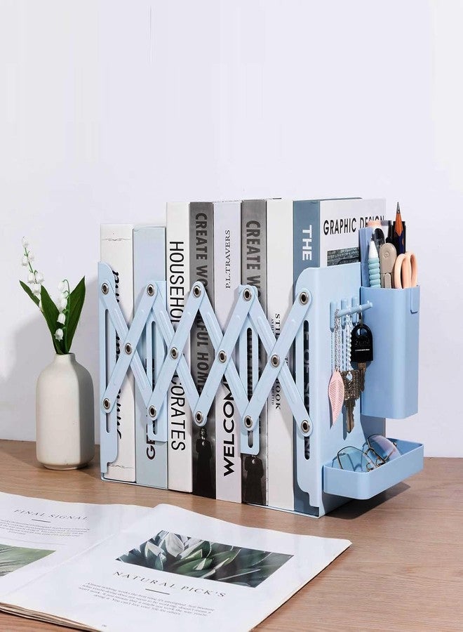 oddpod™ Math Expandable Metal Bookend 3 Compartments with Pen Holder, Storage Case & Hook/Multifunctional Desktop Stationery Storage Case for Office, Home, Living Room, School & Library - Blue - Image 2
