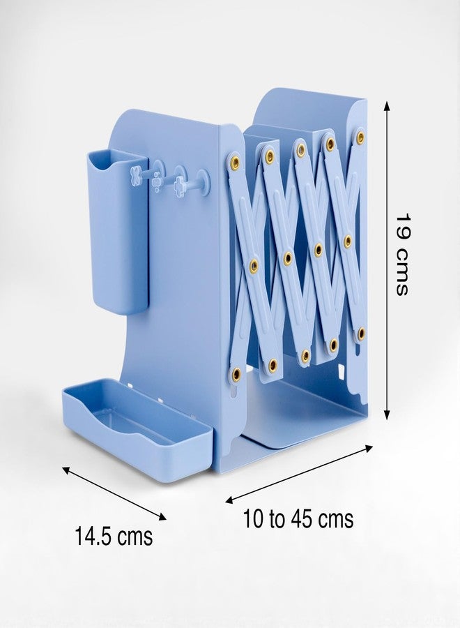 oddpod™ Math Expandable Metal Bookend 3 Compartments with Pen Holder, Storage Case & Hook/Multifunctional Desktop Stationery Storage Case for Office, Home, Living Room, School & Library - Blue - Image 3