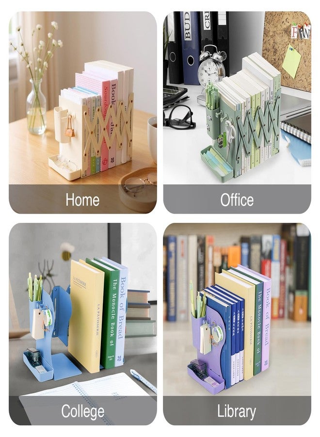 oddpod™ Math Expandable Metal Bookend 3 Compartments with Pen Holder, Storage Case & Hook/Multifunctional Desktop Stationery Storage Case for Office, Home, Living Room, School & Library - Blue - Image 5