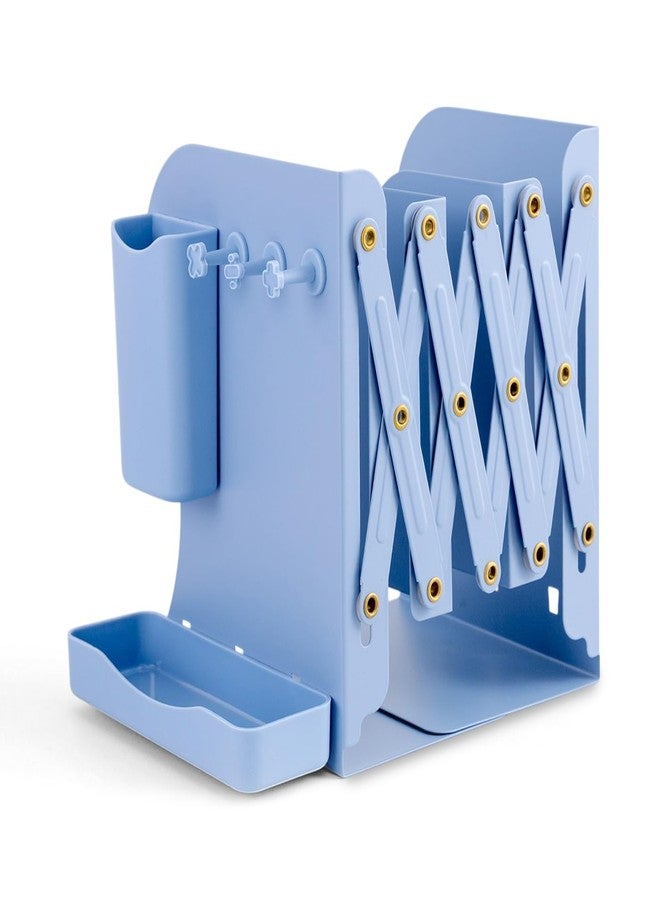 oddpod™ Math Expandable Metal Bookend 3 Compartments with Pen Holder, Storage Case & Hook/Multifunctional Desktop Stationery Storage Case for Office, Home, Living Room, School & Library - Blue - Image 1