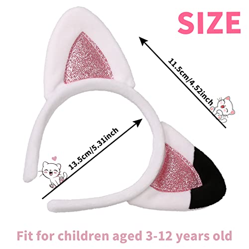 Creatoy Cat Ears Headbands, 4pcs Kids Birthday Party Accessories, Flannel Cartoon Cosplay Headpiece, Glitter Hair Clips for Girls Halloween Supplies - Image 5