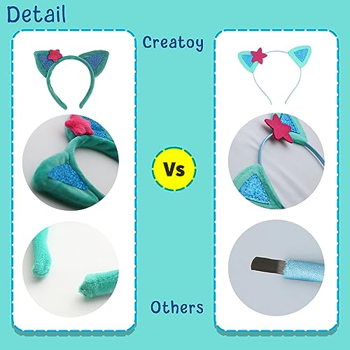 Creatoy Cat Ears Headbands, 4pcs Kids Birthday Party Accessories, Flannel Cartoon Cosplay Headpiece, Glitter Hair Clips for Girls Halloween Supplies - Image 3
