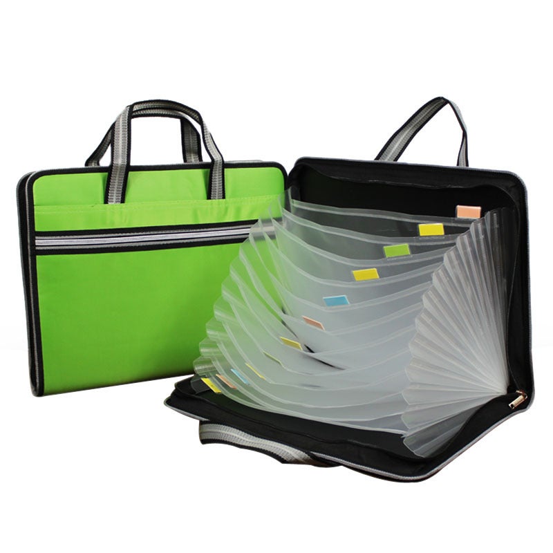 Generic Waterproof A4 Accordion Bag 12-Layer Canvas Document Organizer Light green