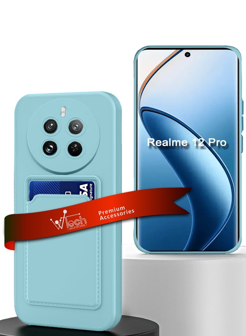 دبليو تيك غطاء حماية من السيليكون TPU مع حامل بطاقات لهاتف Realme 12 Pro 5G 2024 أزرق سماوي - Image 1