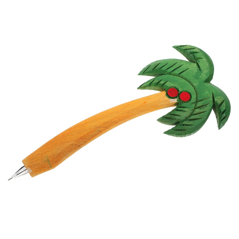 Vintage Coconut Tree Design Wooden Ballpoint Pens 2 Pack Smooth Writing Office School Supplies - Image 2