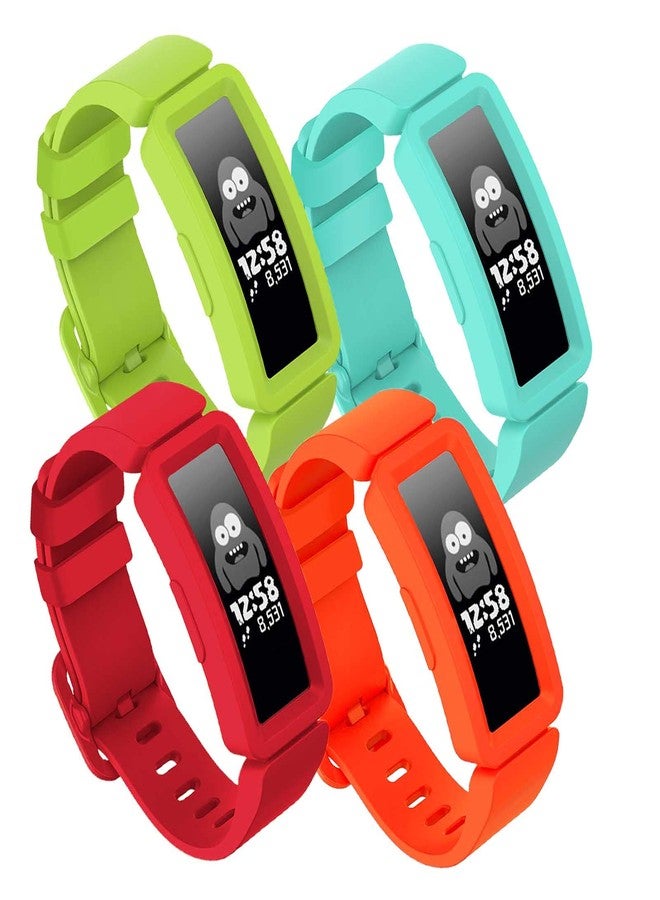 أساور GVFM متوافقة مع Fitbit Ace 2 للأطفال من عمر 6 سنوات فما فوق، أساور سيليكون ناعمة، ملحقات رياضية، أساور للأولاد والبنات متوافقة مع Fitbit Ace 2 (4 ألوان: وردي فاقع، أزرق بحيري، ليموني، برتقالي محمر) - Image 1