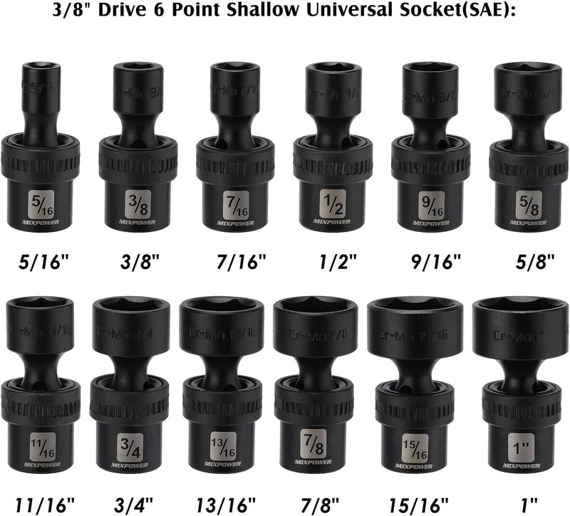 MIXPOWER 3/8 Drive Shallow Impact Universal Joint Swivel Socket Set, SAE, 5/16 - 1 - Image 4