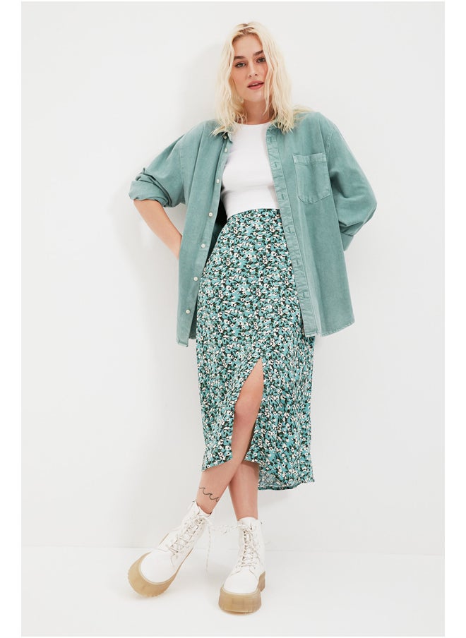trendyol - Green Slit Detail Floral Patterned Viscose Woven Midi Skirt TWOSS20ET0230 - Image 1