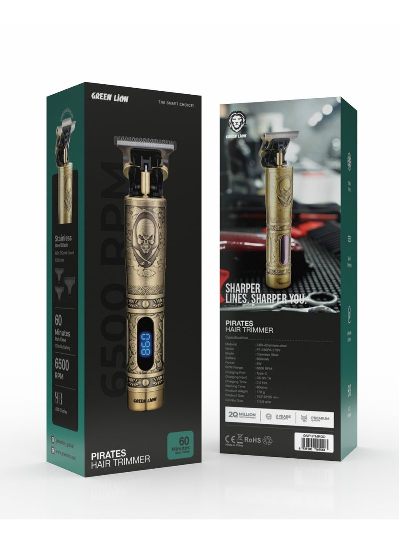 GREEN LION Pirates Hair Trimmer / LCD Display / Considerable Working Time / High Battery Capacity / 3 Limited Combs / High Power Motor - Gold - Image 5